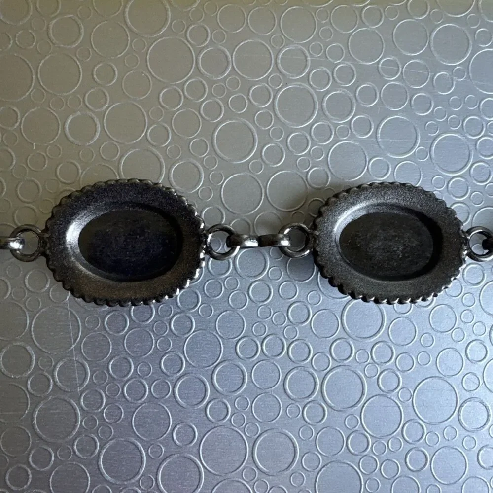 Vintage Silver Western Concho Chain Belt O/S Blue Faux Stone Cabochon Adjustable